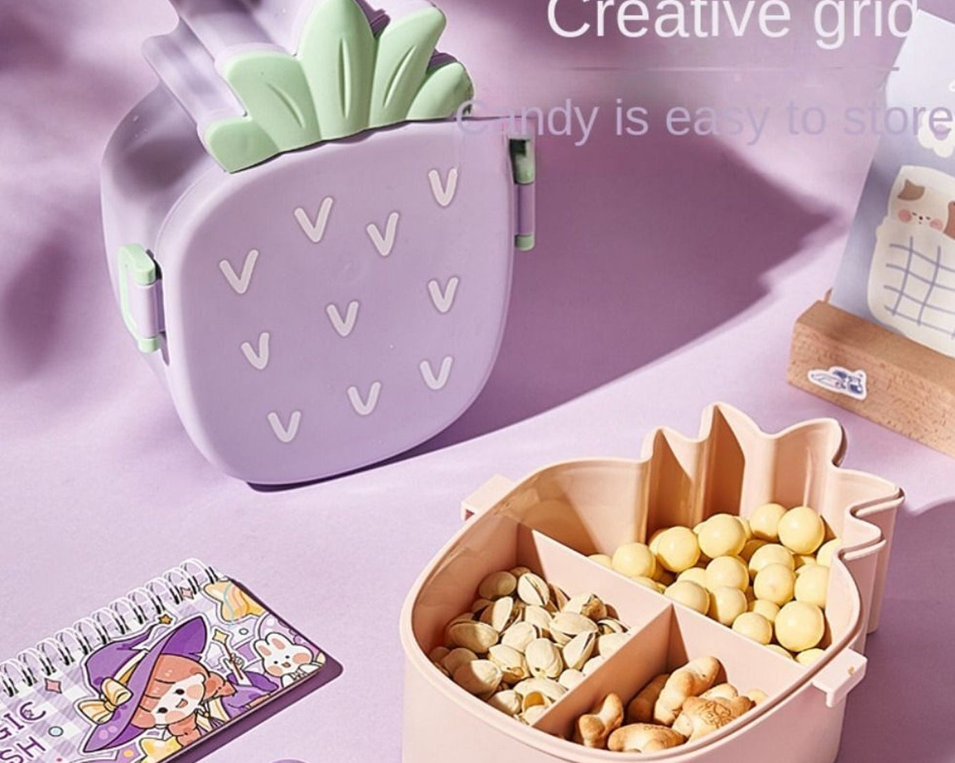 5750 Kids Lunch Box Cute Pineapple Shaped Bento Box with Fork Spoon Snack Candy Container Microwave Portable Office Lunch Box (1 Pc / With Spoon & Fork)