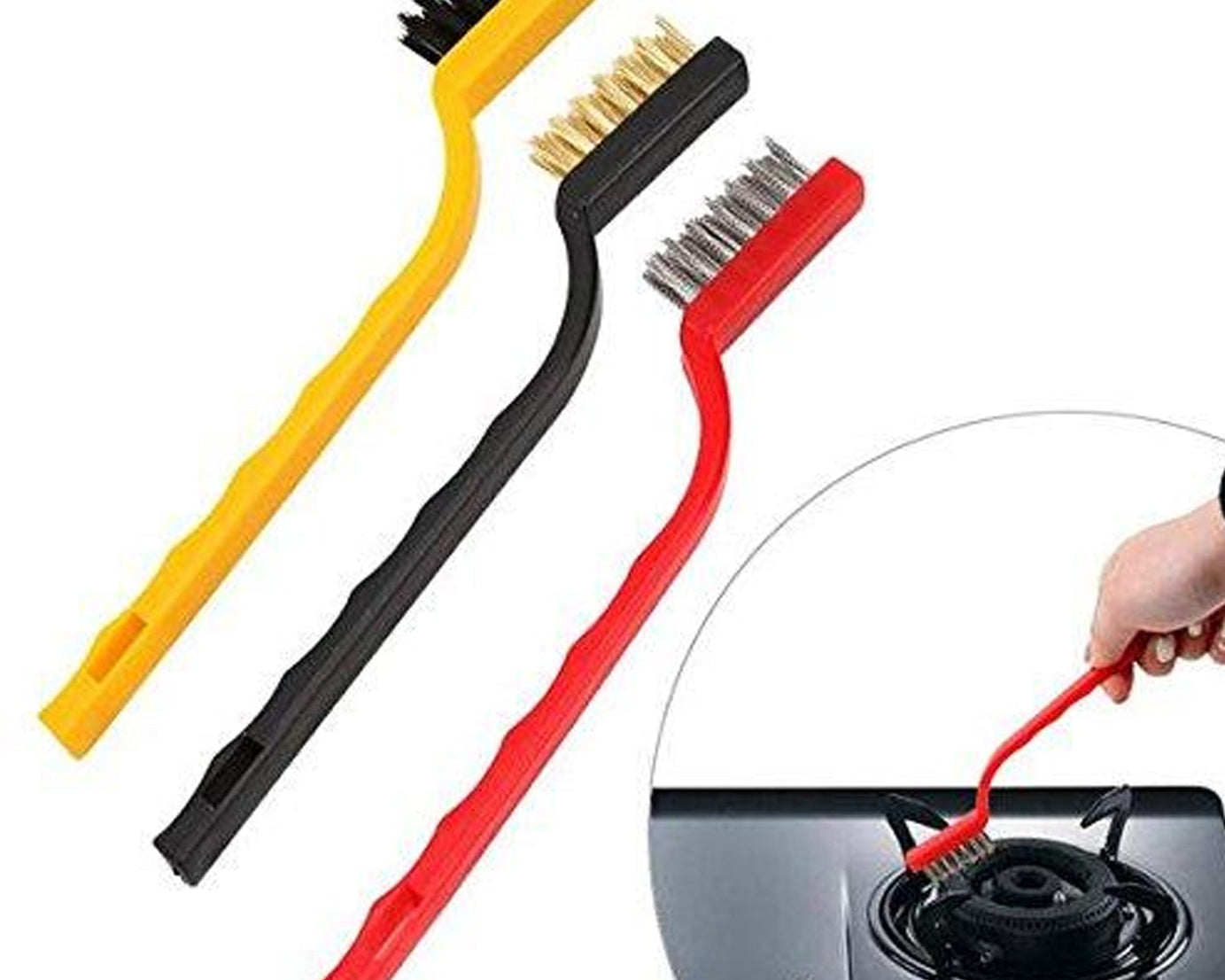 Mini wire brush set with brass, nylon, and steel bristles