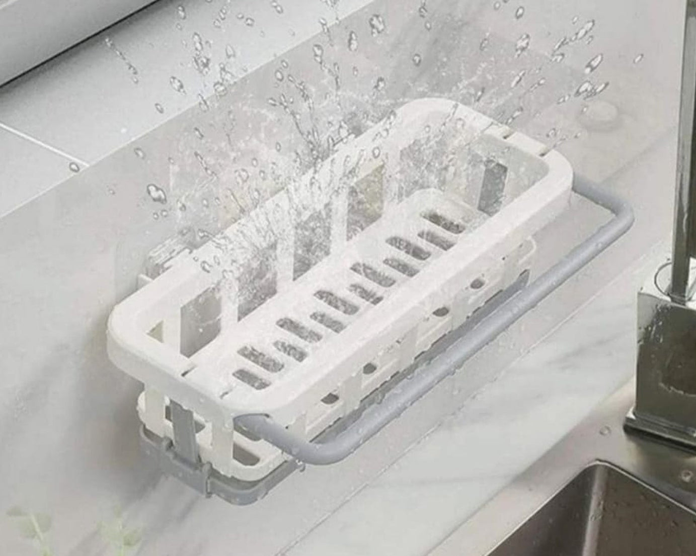 Multipurpose Platic Hanging Drain Rack Retractable Sponge Storage Hanging Rack With Adhesive Hook for Kitchen and Bathroom Dishcloth Holders Basket Drying Tray Organizer