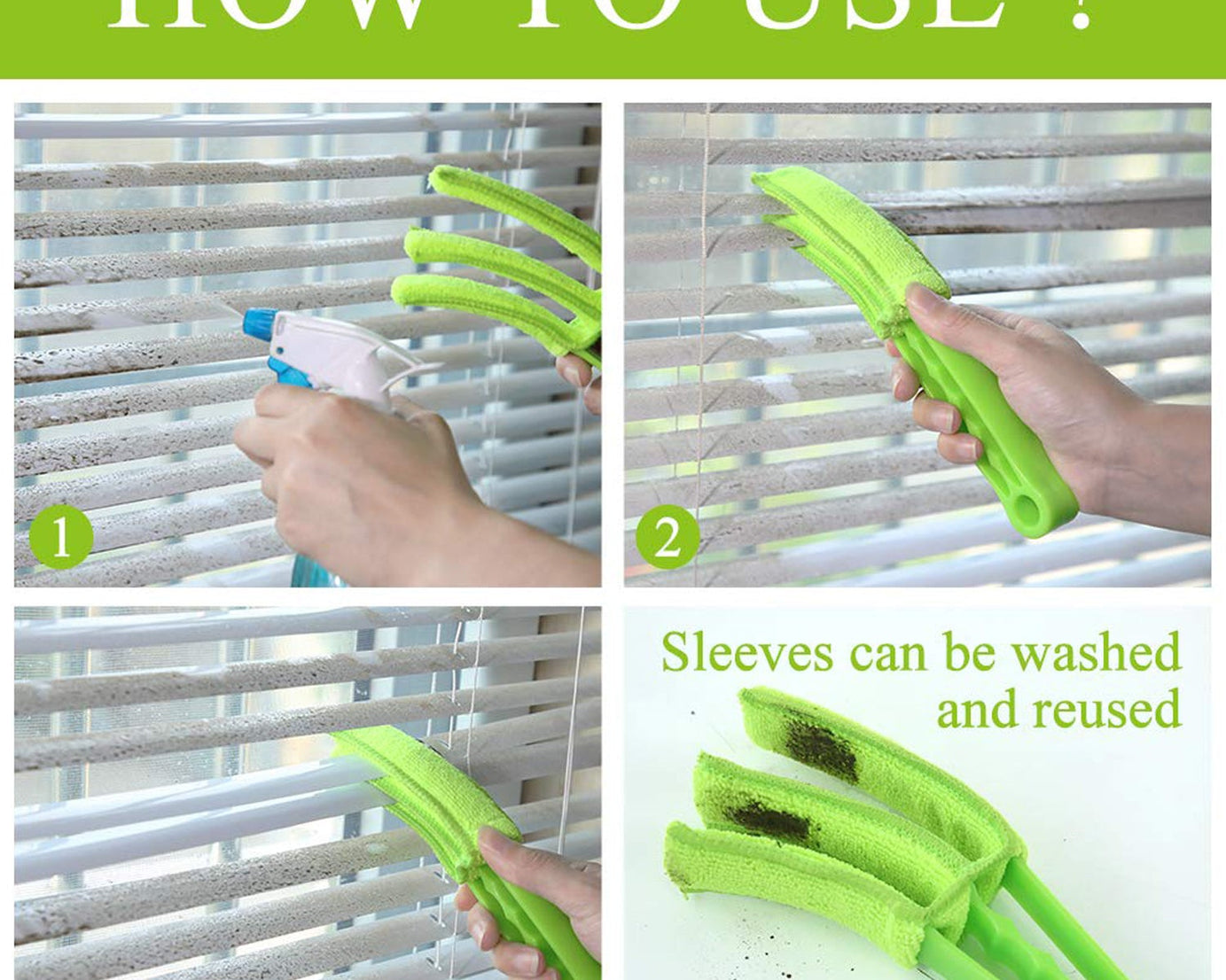 7729 Window Blind Cleaner Duster Brush with Microfiber Sleeves - Blind Cleaner Tools for Window Shutters Blind Air Conditioner Jalousie Dust