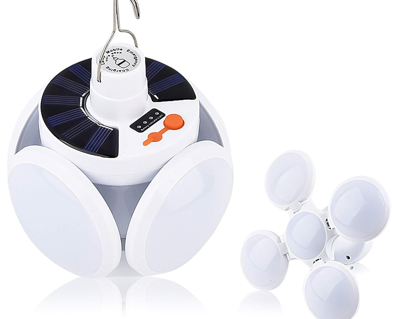 Solar Multi-Functional Emergency LED Light Bulb with USB Charging, LED camping lamp, camping lamp, USB rechargeable, 5 brightness light modes, foldable camping light, SOS IP65 waterproof camping light, blackout emergency equipment, camping gadgets