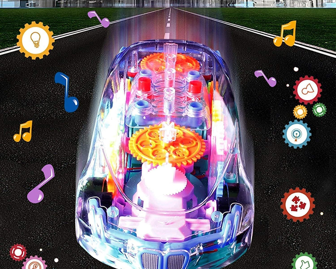 Automatic 360 Degree Rotating Transparent Gear Concept Car with Musical and 3D Flashing Lights Toy for Kids Boys & Girls (Multicolor / Battery Not Included)