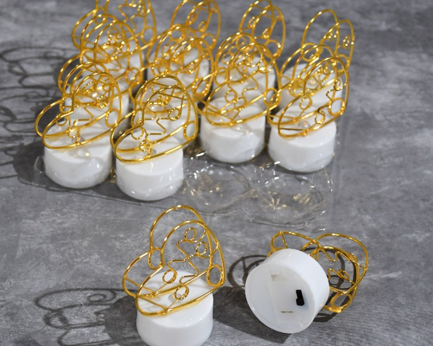 Decorative LED candles with heart design.