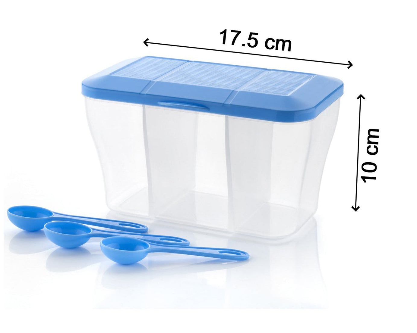 Plastic storage container, 750ml capacity, square design for efficient space use.