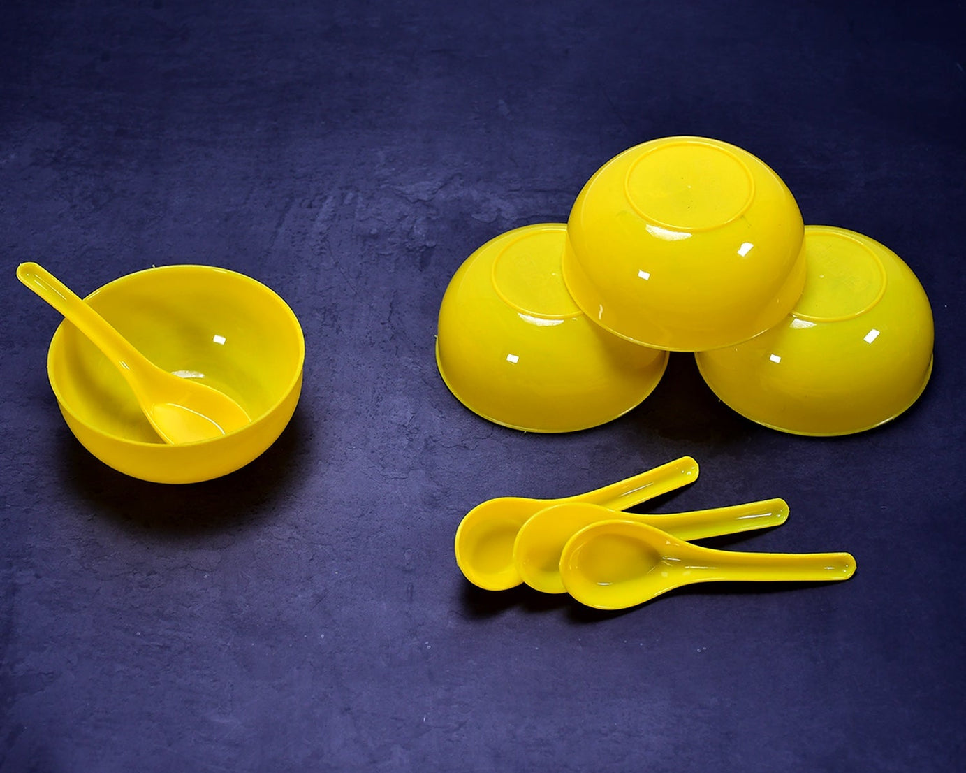 Soup bowl and spoon set, plastic, 6 pieces