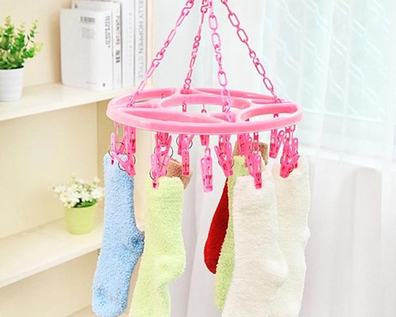 Clothes hanging clips, sturdy design, on a hanger