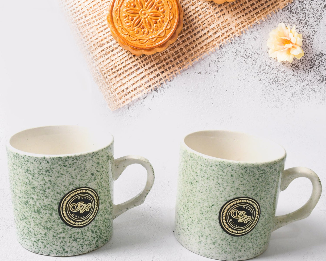 Alpino Ceramic Tea / Cups Set With Plastic Serving 2 Compartment Platter, Milk Cup / Mug, Coffee Cup, Tea Cup BPA Free Food Grade, or Outdoor for Household Gift For Birthday (3 Pcs Set)