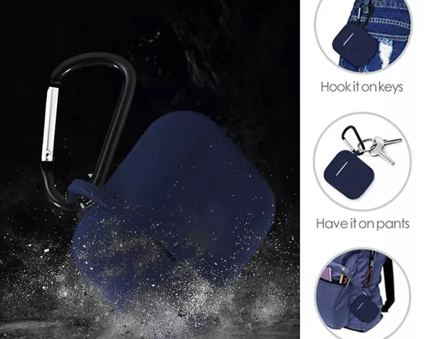 Silicone Shockproof Protection Wireless Headphones Carrying Box Cover with Metal Keychain