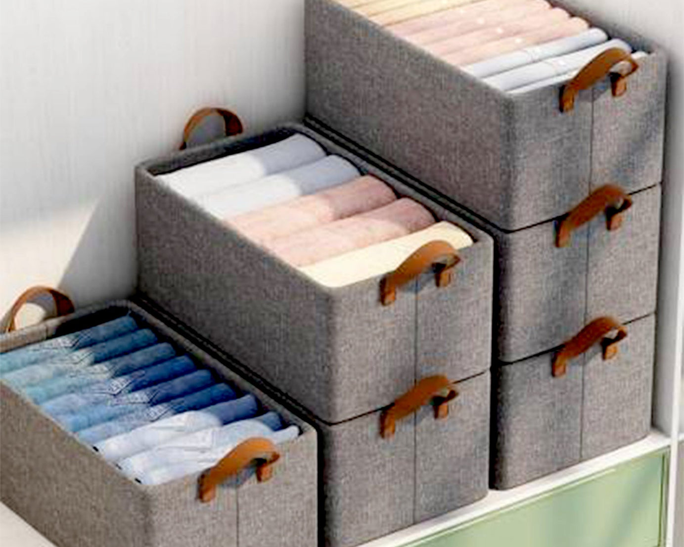 FOLDABLE STORAGE BOX WITH LID AND HANDLES, COTTON AND LINEN STORAGE BINS AND BASKETS ORGANIZER FOR NURSERY, CLOSET, BEDROOM, HOME (45 Cm)