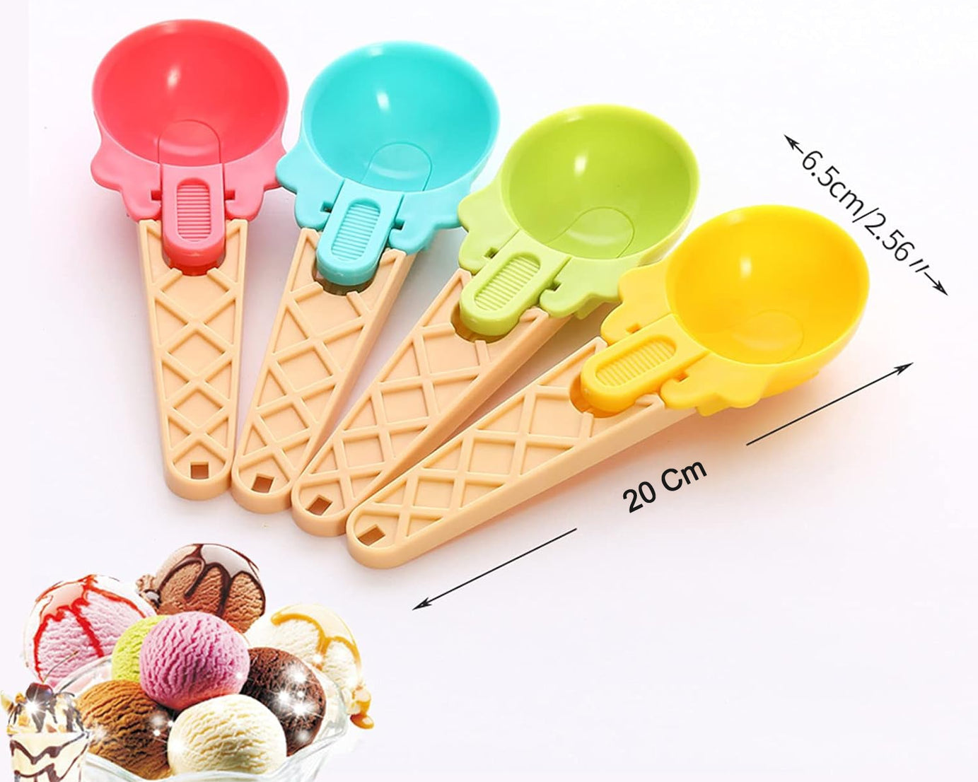 Ice Cream Spoons 2pcs Plastic Water Melon Scoopers with Trigger Dipper and Adults for Summer Party Ice Cream Scoop, Food Serving Spoon Kitchen Tools Ice Cream Digging Spoon Household Spoons Cupcake Spoons Aps Fruit Ball Player (2 Pc)
