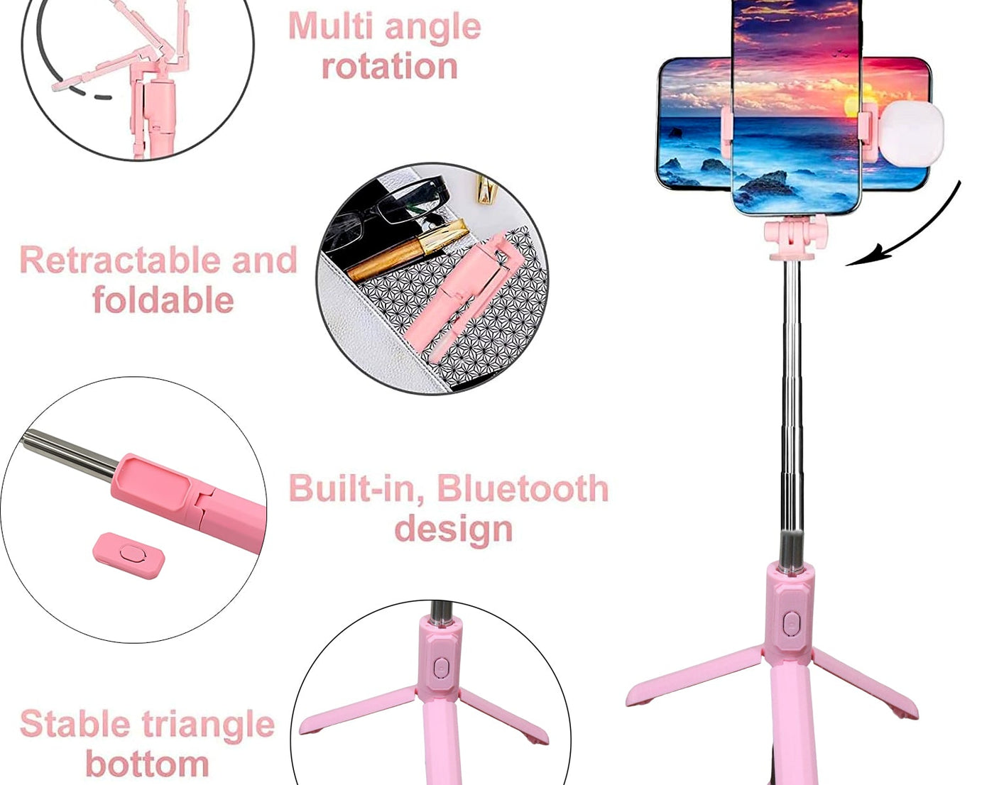 Portable Foldable Selfie Stick with Remote Control, 3-Axis Tripod Hand Stabilizer for Smartphones, TikTok Vlog YouTuber Video Recording (1 Pc)