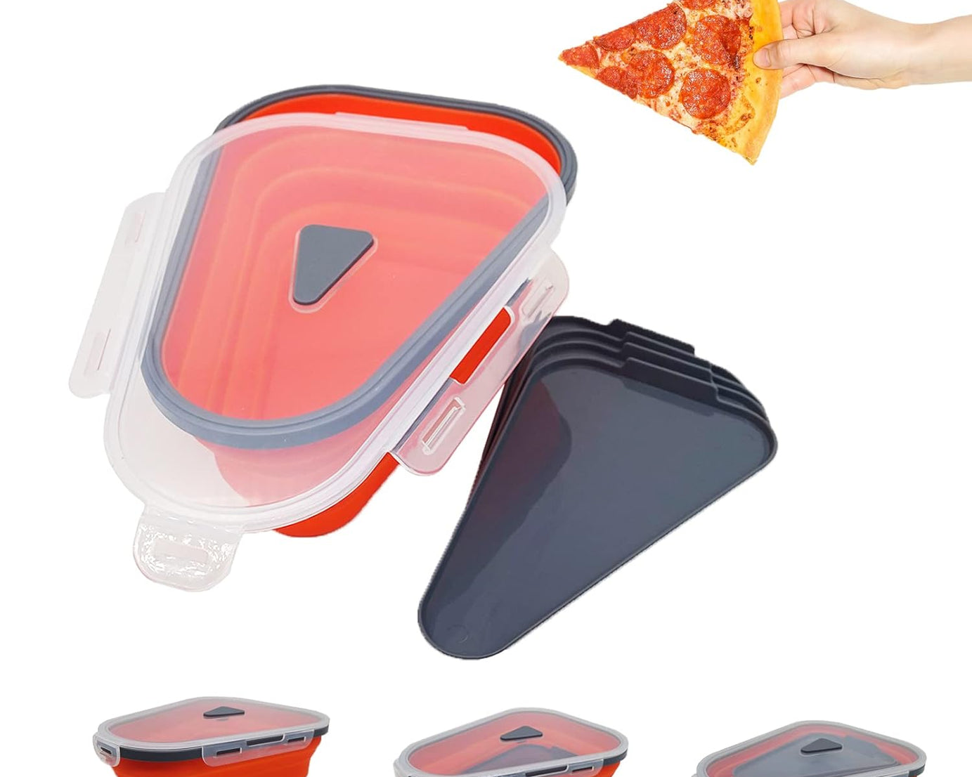 Reusable Pizza Storage Containers with 5 Microwavable Serving Trays, Silicone Container Expandable & Adjustable for Packing Pizza at home / outdoor