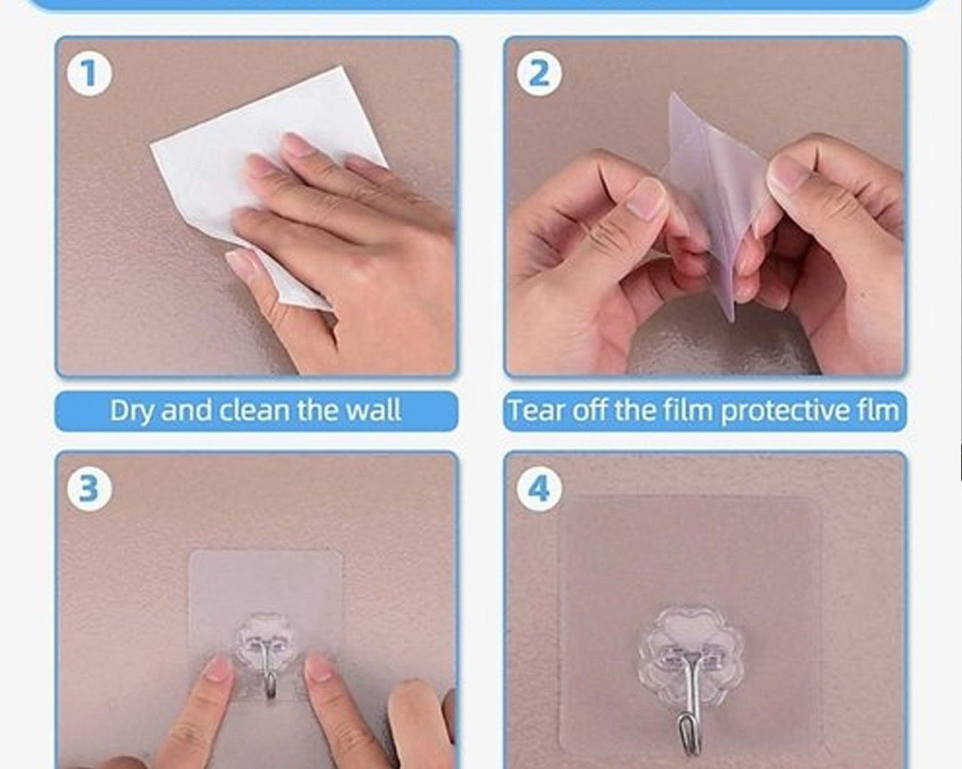 Self-adhesive hooks for easy kitchen storage