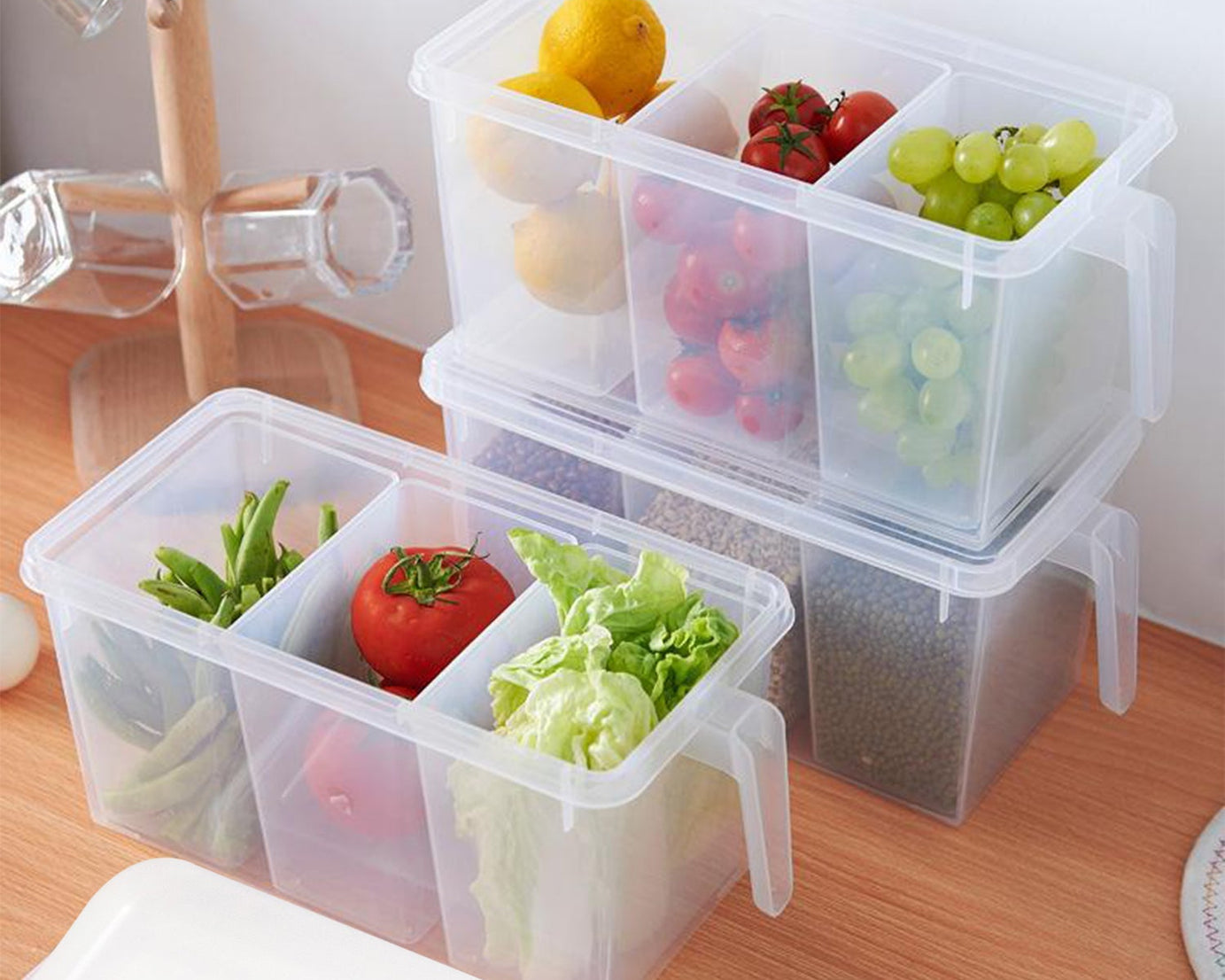 Clear refrigerator organizer box with lid