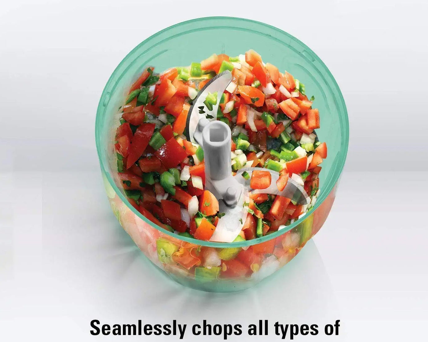 Hand-held 2-in-1 food chopper with 6 blades