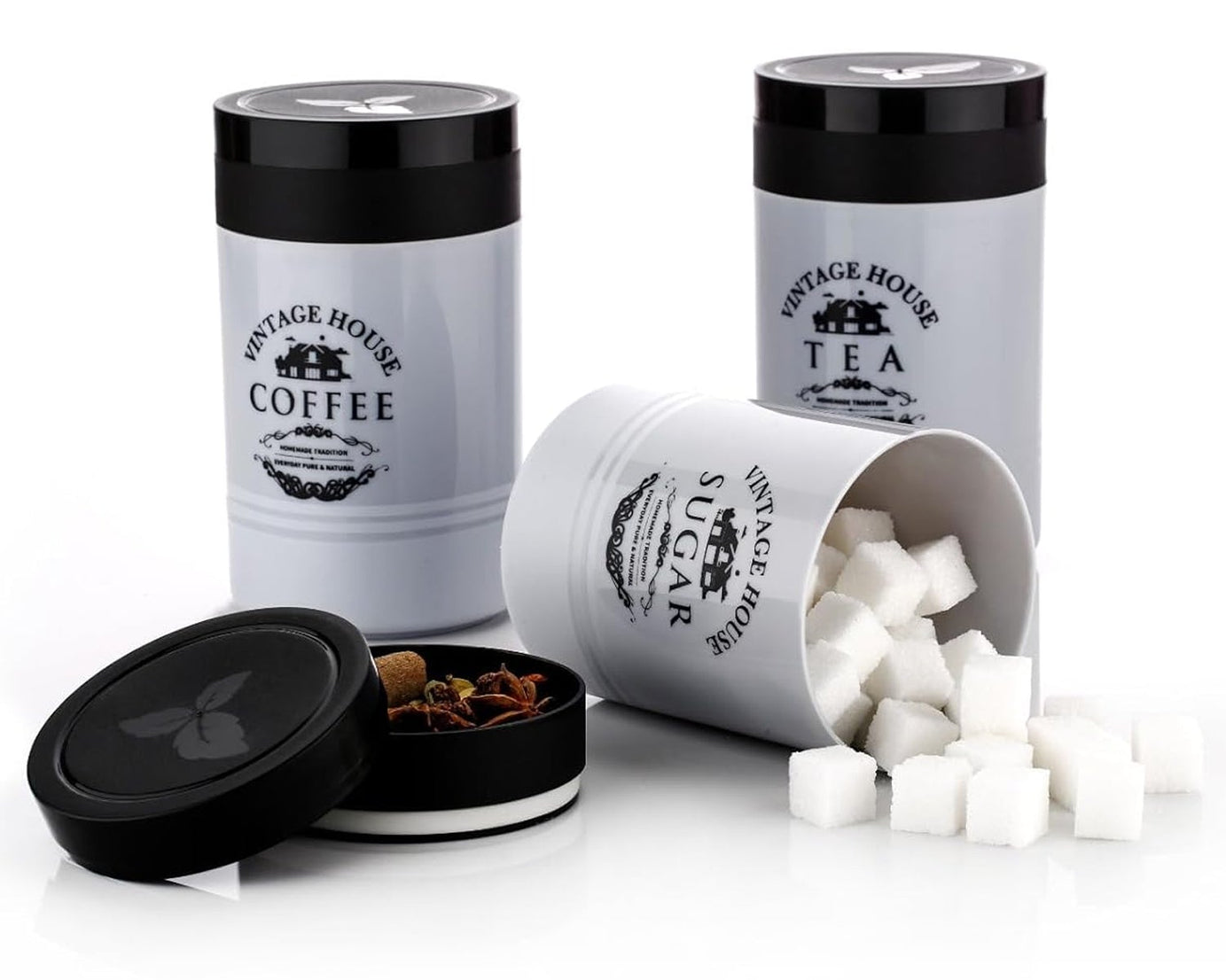 5736 Accurate Seal Tea Sugar Coffee Container - 3 Pcs Plastic Damru Shaped Tea, Coffee, Sugar Canisters Jar, New Airtight Food Seal Containers for Salt, Dry Fruit, Grocery Multicolor (3 Pcs Set)