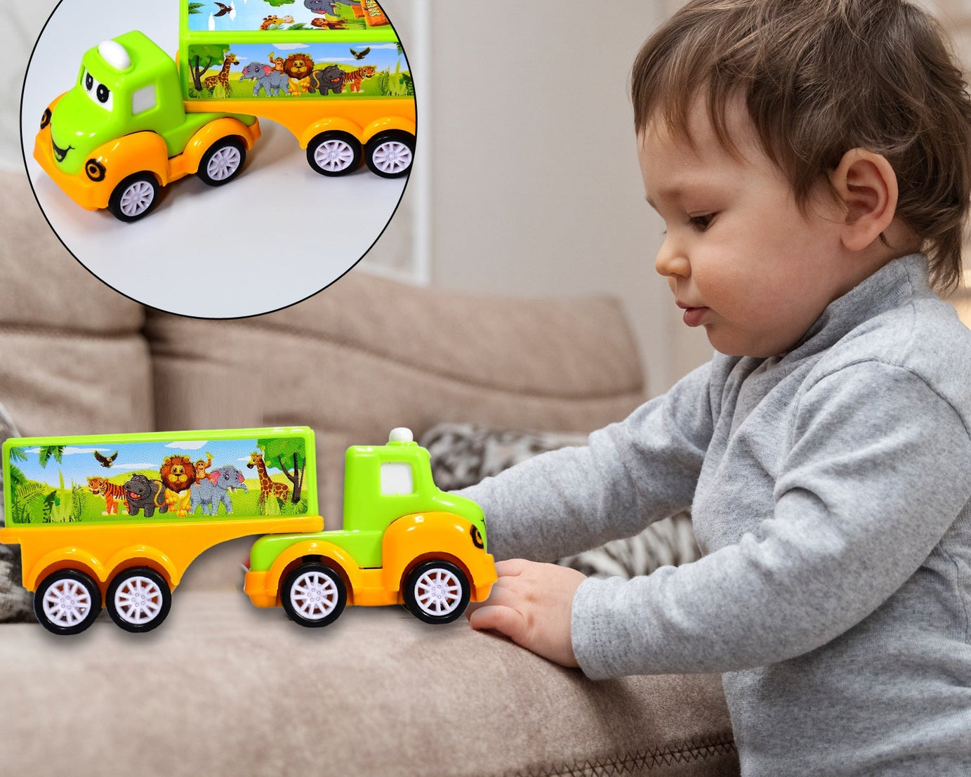 Colorful green and yellow toy truck for kids