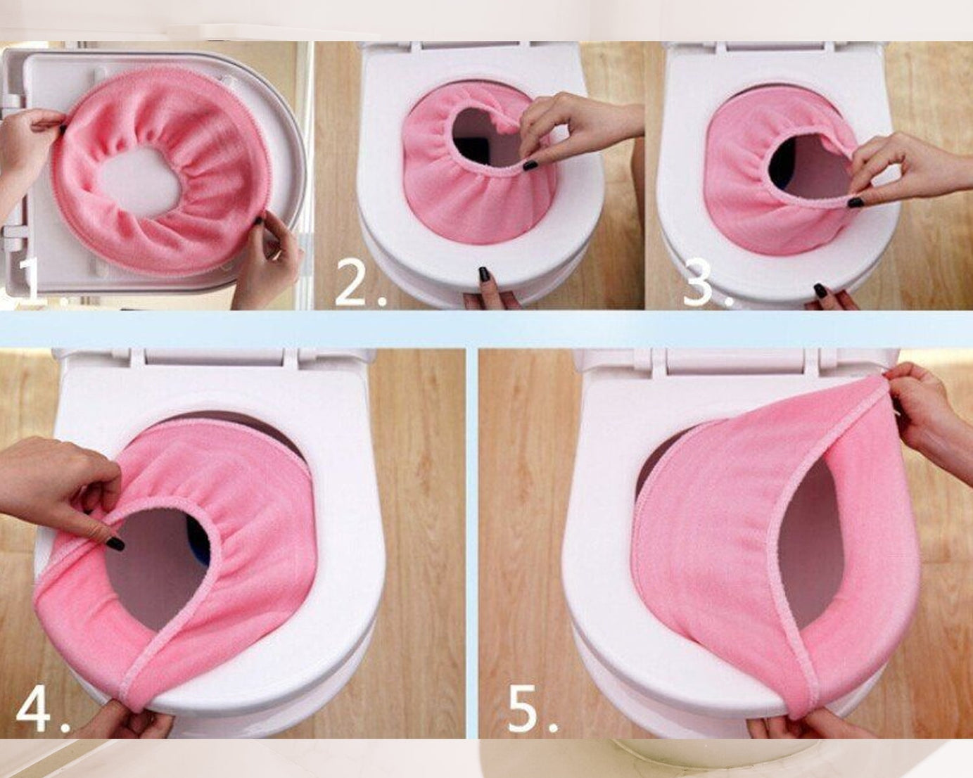 Bathroom Soft Thicker Warmer Stretchable Washable Cloth Toilet Seat Cover Pads (1pc)