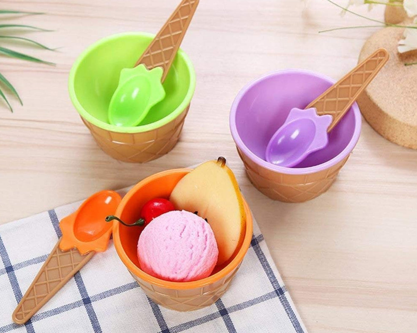 Ice-Cream Waffle Spoon Bowel Cup Set | Premium ice Cream Set | Ice-Cream Bowel with Spoon | 6 units Couple Bowl Set | Color Box