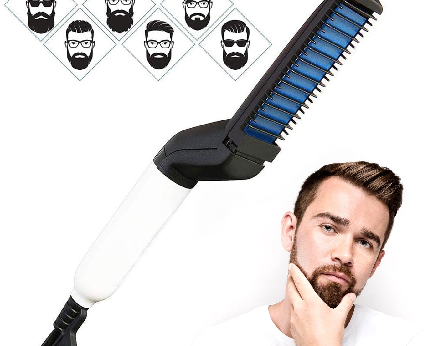 Hair straightener and curler, styling comb.