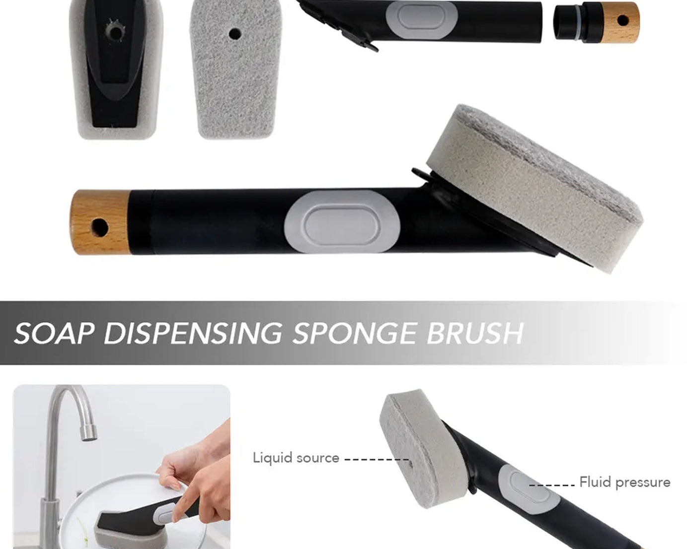 Cleaning Brushes Set, Scrub Brush Bathroom Brush, Long Handle Liquid Dispenser Pot Washing Brush