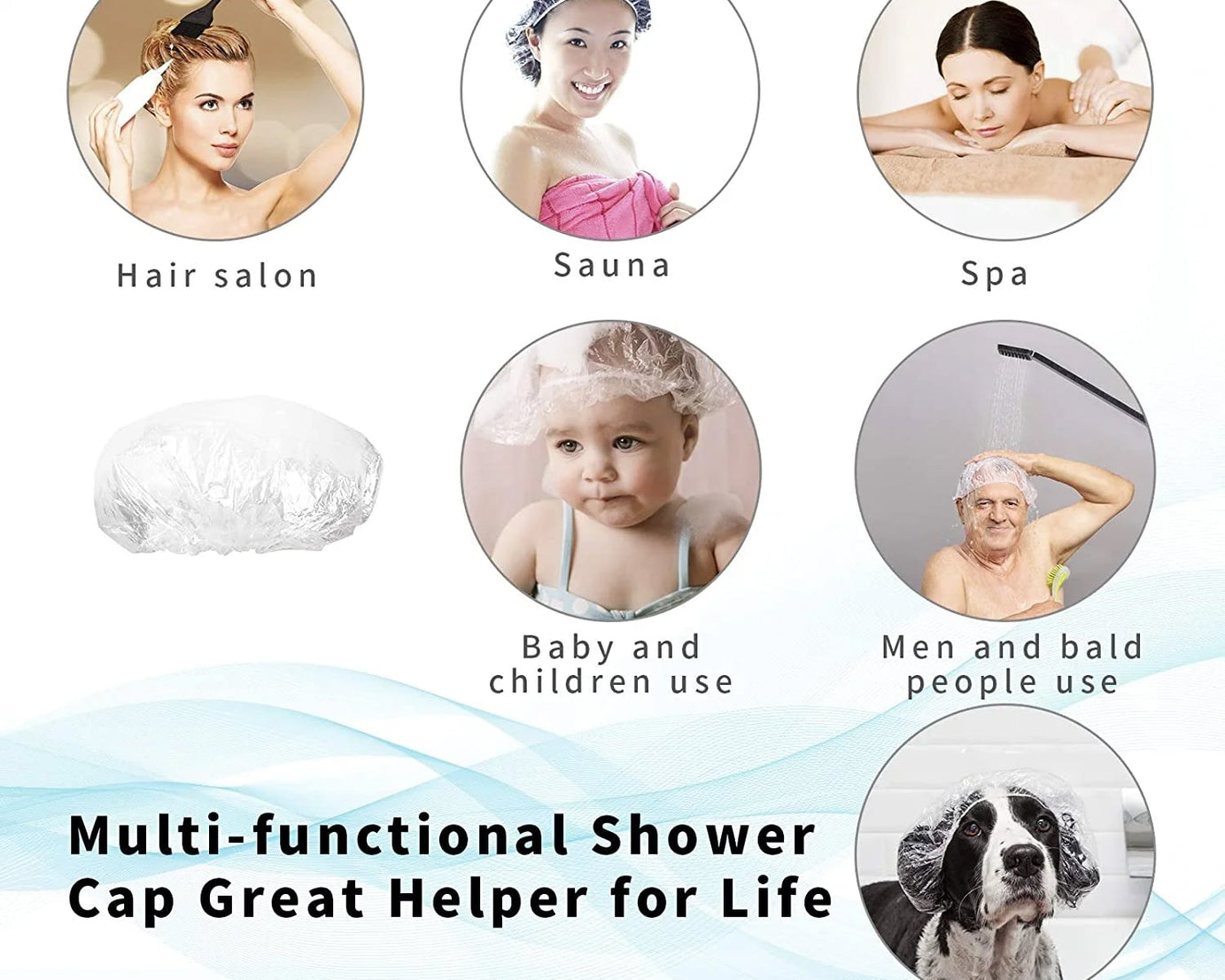 DISPOSABLE SHOWER CAPS FOR WOMEN LARGER THICKER WATERPROOF AND INDIVIDUALLY WRAPPED, PLASTIC ELASTIC HAIR BATH CAPS FOR HOTEL AND SPA, HAIR SALON, HOME USE, PORTABLE TRAVEL (1Pc | 10 Pc)