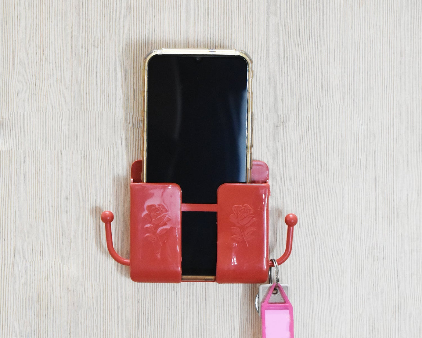Set of 4 wall mounted storage boxes with hooks for organizing remotes.