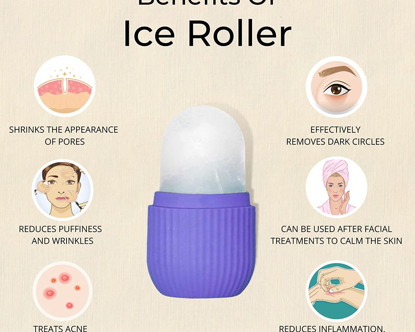 BEAUTY ICE ROLLER FOR FACE MASSAGER & EYE REUSABLE FACE ROLLERS FACIAL ROLLER ( Purple Color)