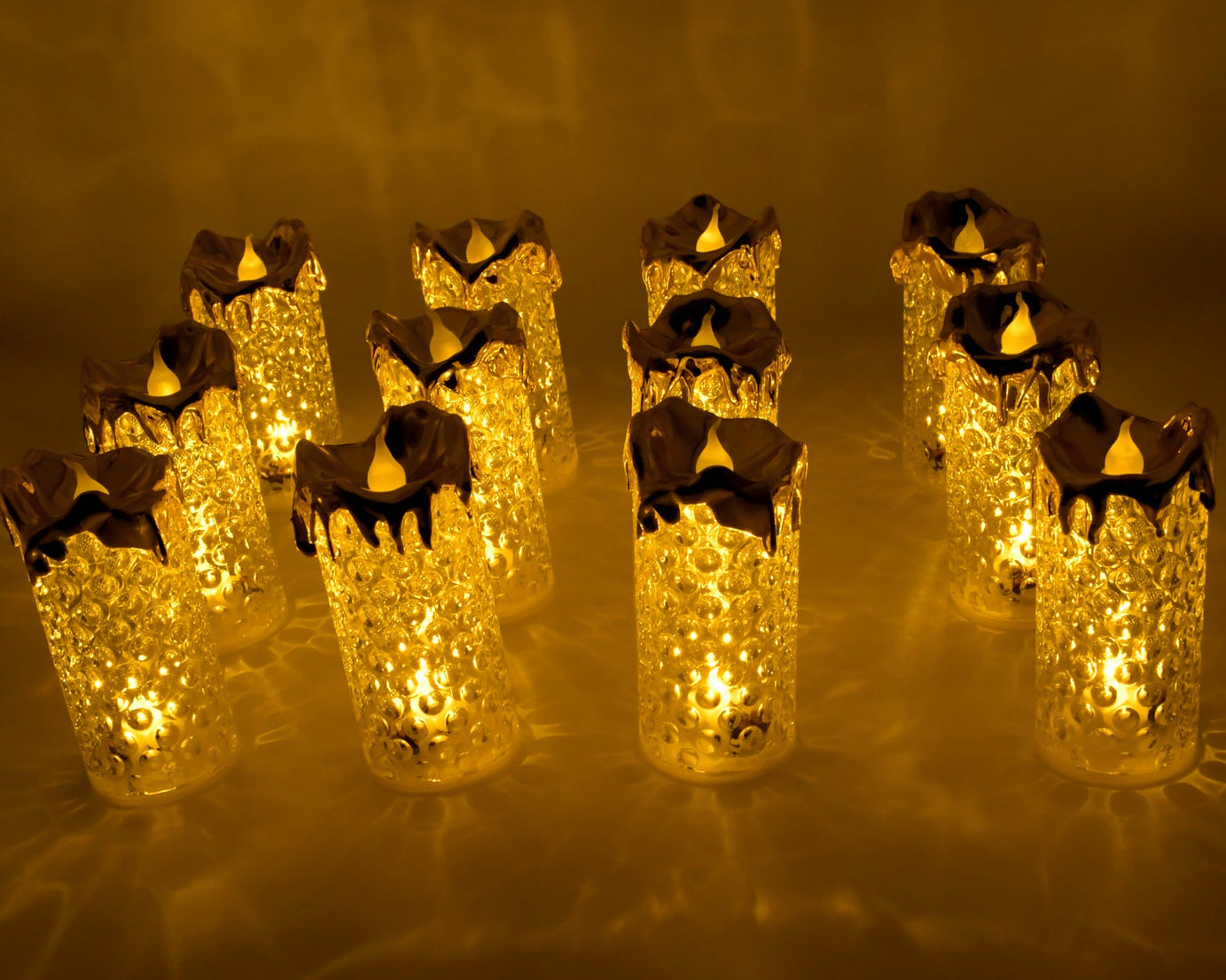 Gold Flameless Candles LED Light Flameless and Smokeless Decorative, Candles Led Tea Light Candle Perfect for Gifting, Home, Diwali,Wedding, Christmas, Crystal Candle Lights, Table Decorations (12 Pc MOQ)