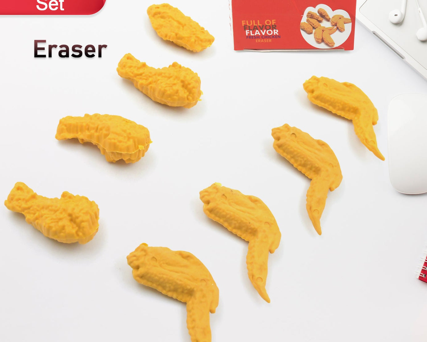 Cute Erasers, Pencil Eraser, Chicken Wings Chicken Legs Eraser Student School Supplies Gifts Chicken Rubber Drawing Small Eraser Office Accessory Fun Back to School Supplies Gifts Party Favor for Kids Adults Students (8 Pcs Set)