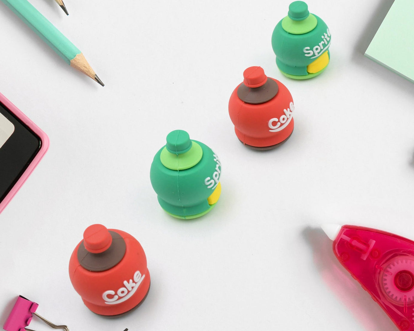 2-in-1 3D Cold Drink Bottle Shape Rubber Pencil Sharpener and Eraser Set, Stationery for Kids School Boys Girls, Birthday Return Gifts (1 Pc )