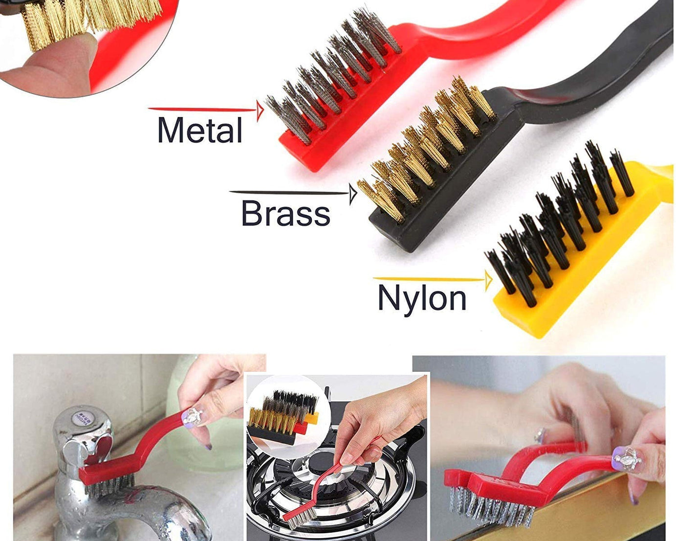 3-Piece Mini Wire Brush Set: Tackle Tough Cleaning Jobs (Multi-Material)