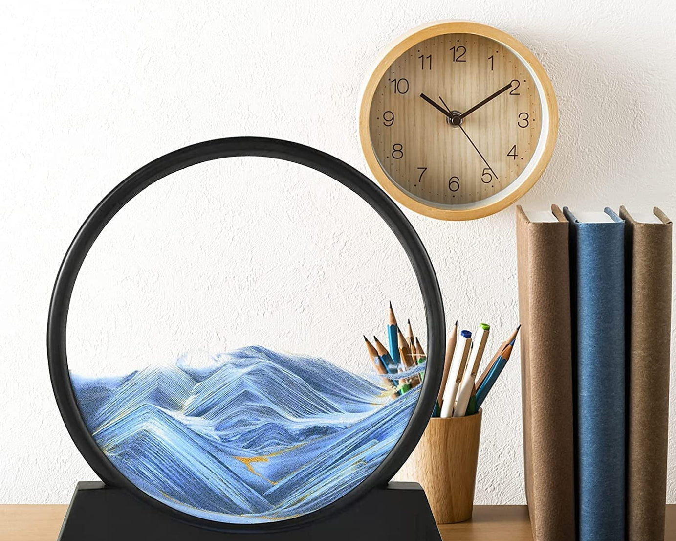 Moving Sand Art Picture Decor, 3D Deep Sea Sandscape Liquid Motion, Round Glass Frame Display Flowing Sand Relaxing Gift for Kids Adults Painting Artistic Sandscape for Home, Office, Ornament Desktop Art Bookshelves Decoration (1 Pc )