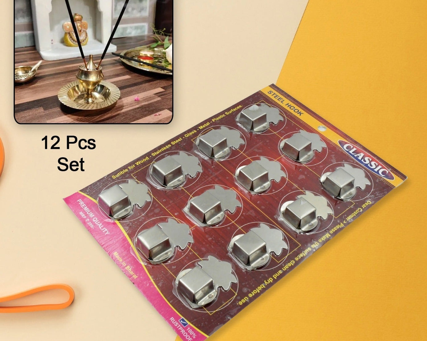 Stainless Steel Agarbatti Stand (12 Pack): Self-Adhesive, Wall Mounted