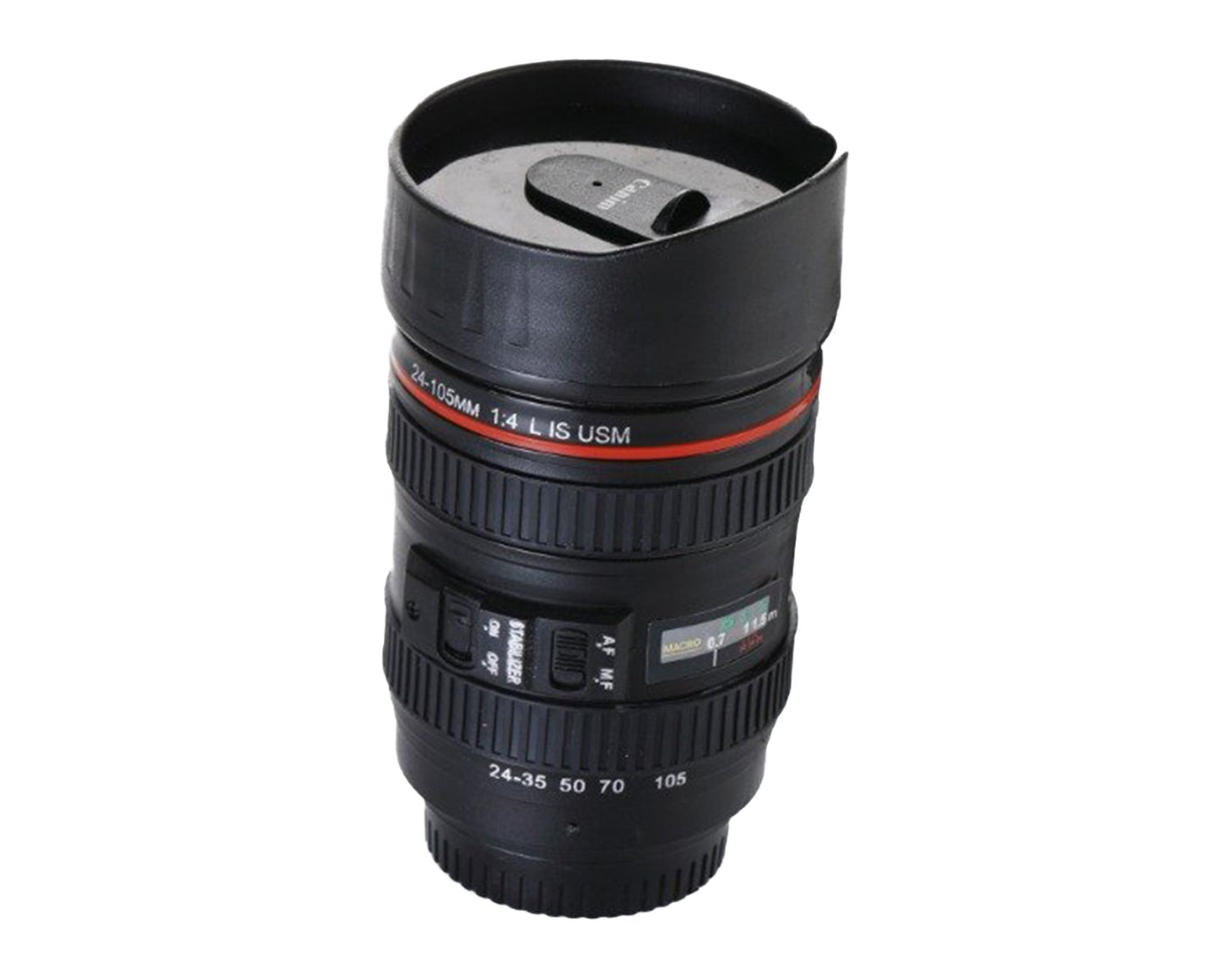 Camera lens shaped coffee mug with lid