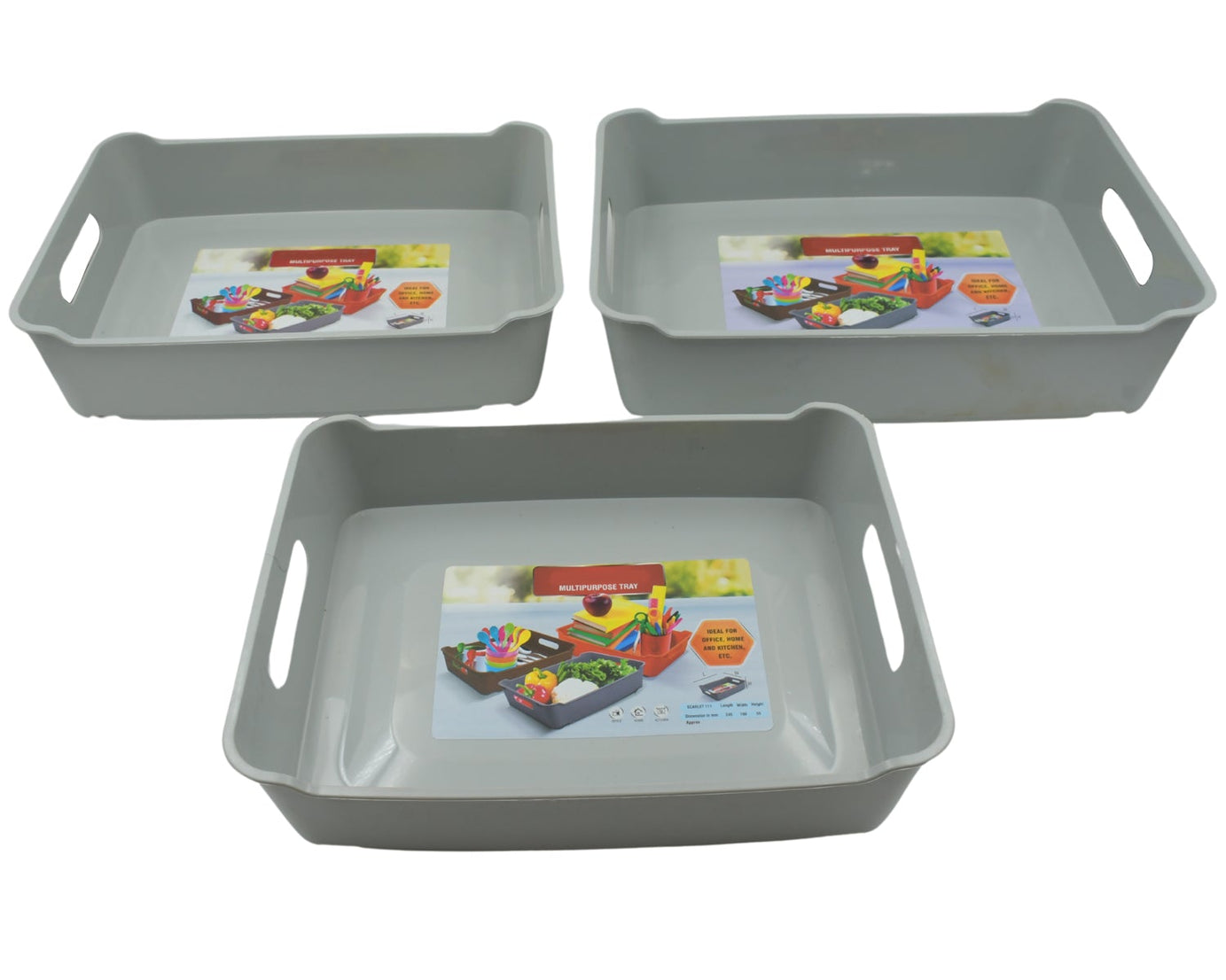 3645 Multipurpose Organising & Storage Plastic Tray,  Fruit & Vegetable/ Multi Purpose Tray, Organizer for Kitchen, Countertop, Cabinet, Bathroom Plastic Storage Basket For Store Fruits, Vegetables, Magazines, Cosmetics, Stationary Set of 3