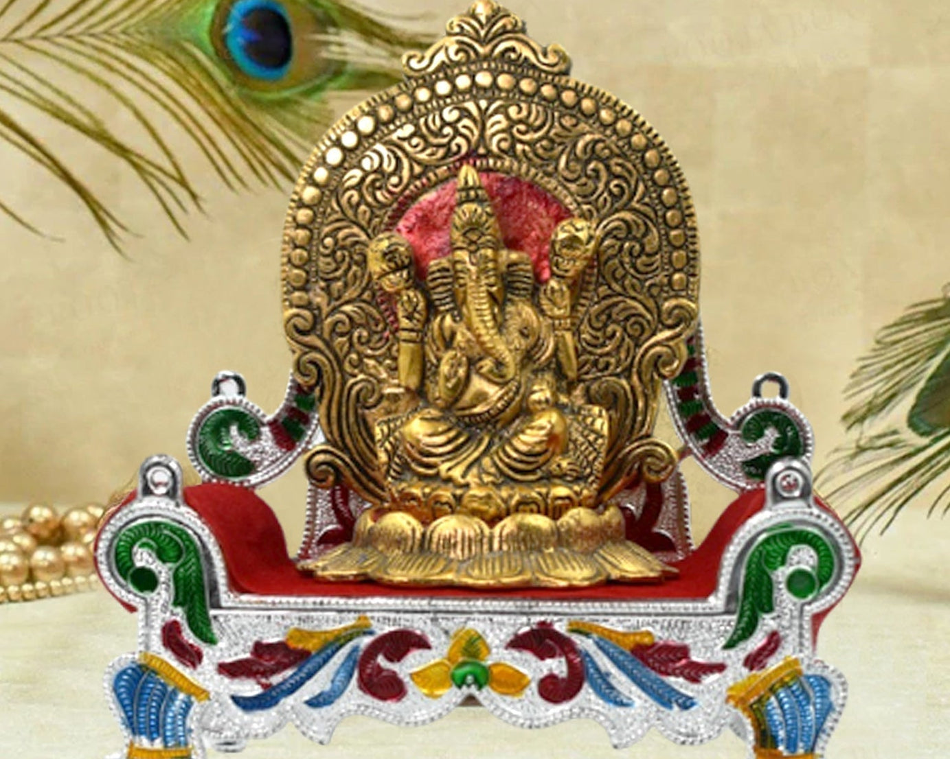 Decorative Singhasan Bal Gopal for placing divine statues at home.