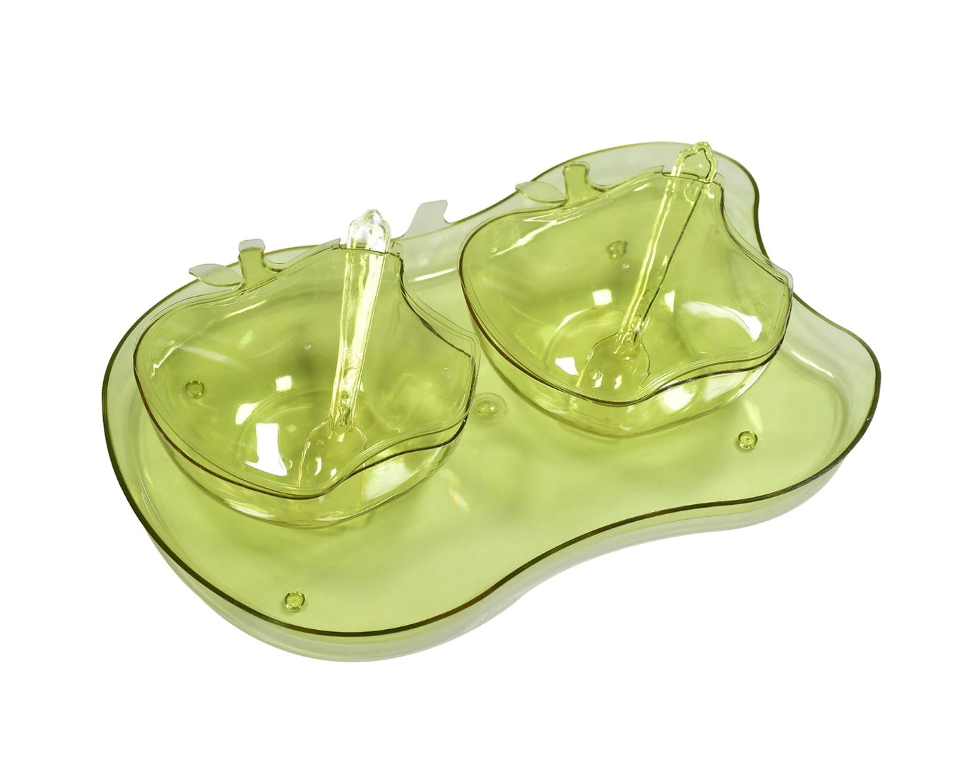 Serving set with apple-shaped bowl, spoon, and tray