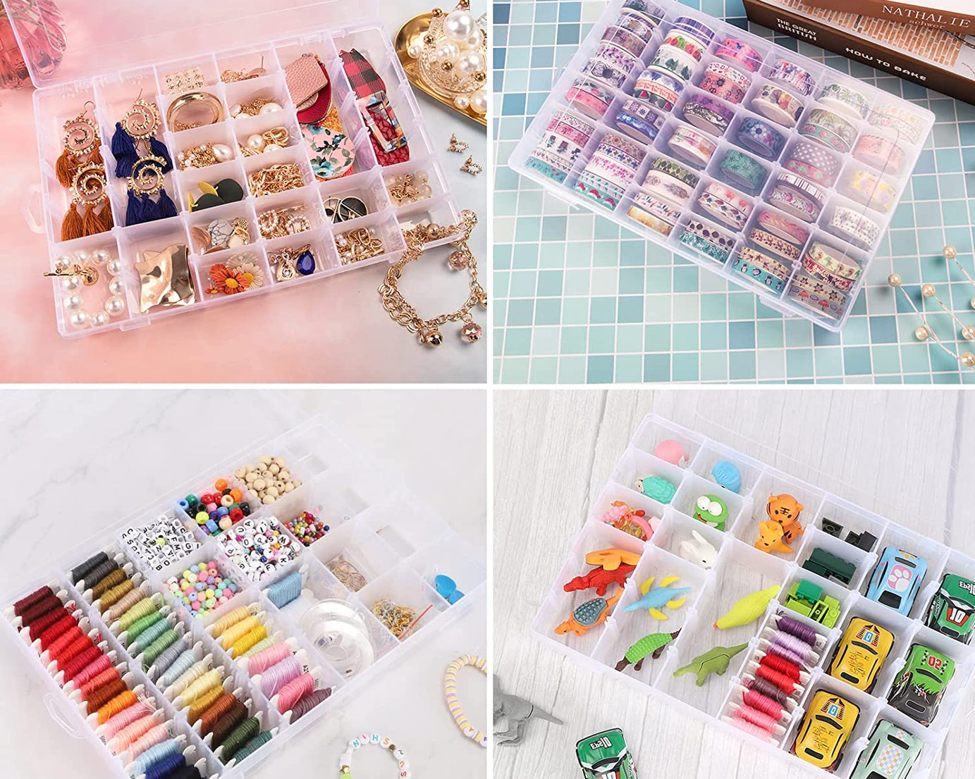 36 Grids Clear Plastic Organizer Jewelry Storage Box with Adjustable Dividers, Transparent Organizer Box (1pc)