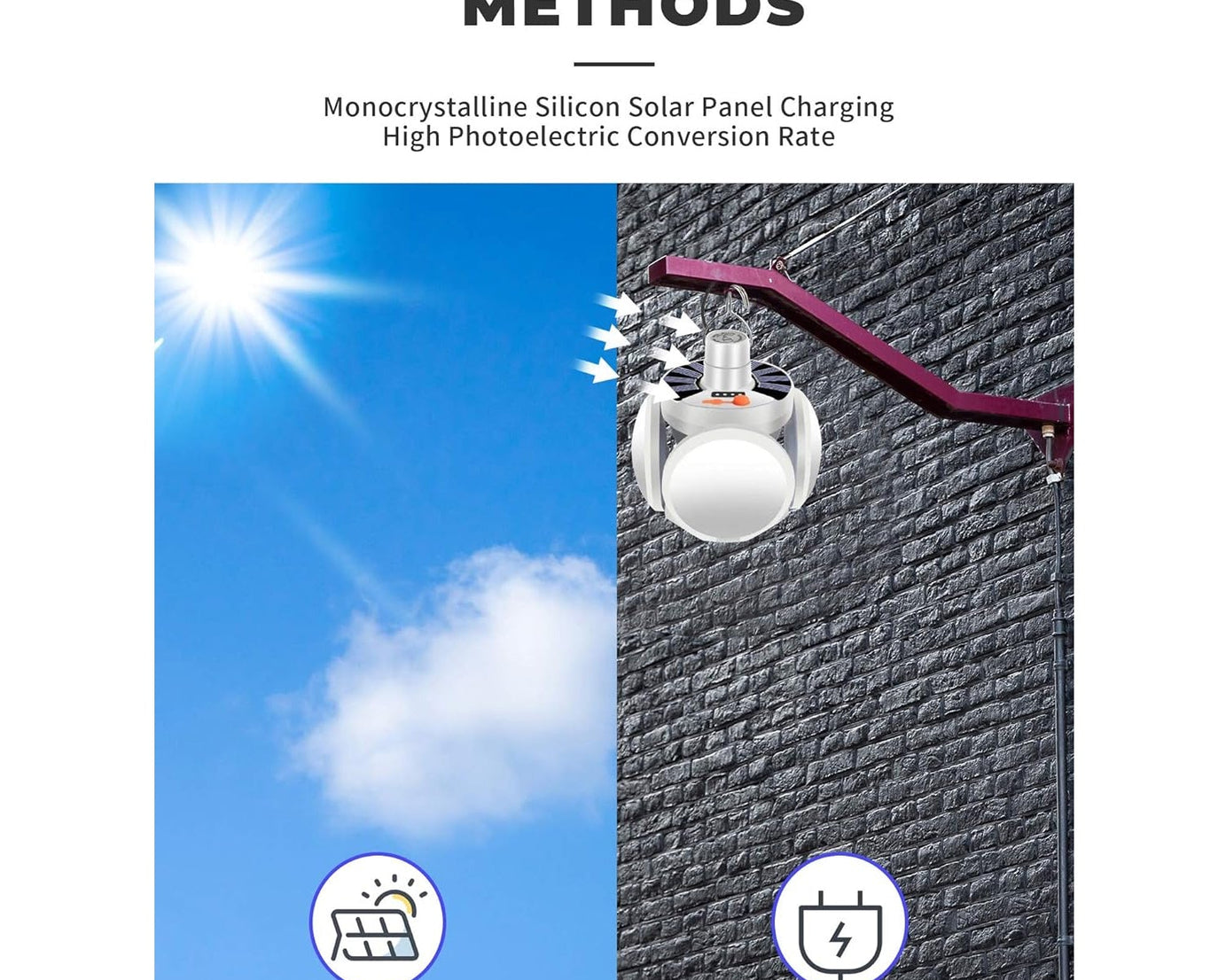 Solar Multi-Functional Emergency LED Light Bulb with USB Charging, LED camping lamp, camping lamp, USB rechargeable, 5 brightness light modes, foldable camping light, SOS IP65 waterproof camping light, blackout emergency equipment, camping gadgets