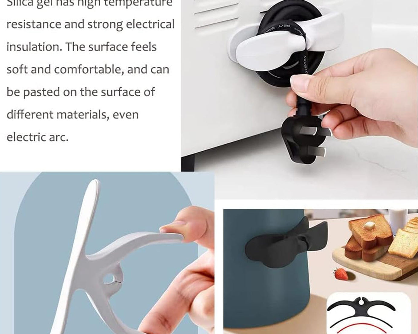 Power Plug Holder Organizer for Appliances Tidy Cord Winder Cable Organizer Self Adhesive Wire Wrap Holder for Coffee Maker Pressure Cooker Etc (1 Pc / 8x3 Cm / Small)
