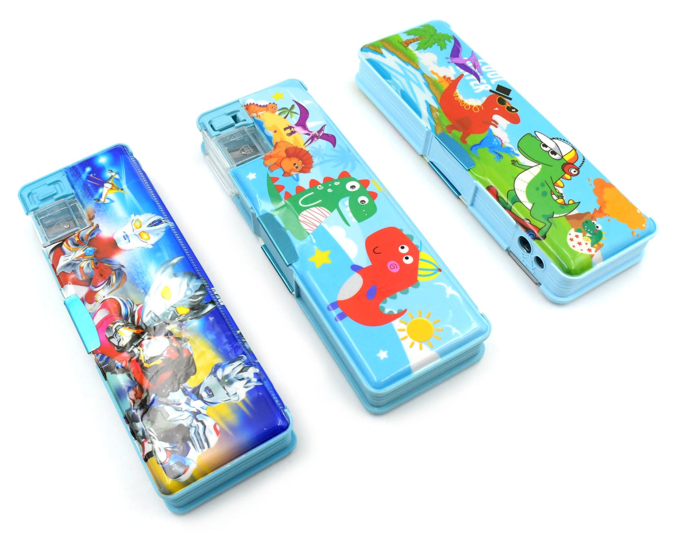 Multipurpose Compass Box, Plastic Double Deck Pencil Case with 2 Compartments, Supplies Utility Box Storage Organizer, Pencil Box for School, Cartoon Printed Pencil Case for Kids, Birthday Gift for Girls & Boys (1 Pc Mix Design)