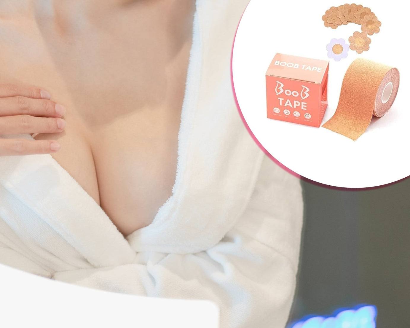 Boob Tape with Nipple Covers: Cotton, Breathable, Lift & Support (5m, 10 Pairs)