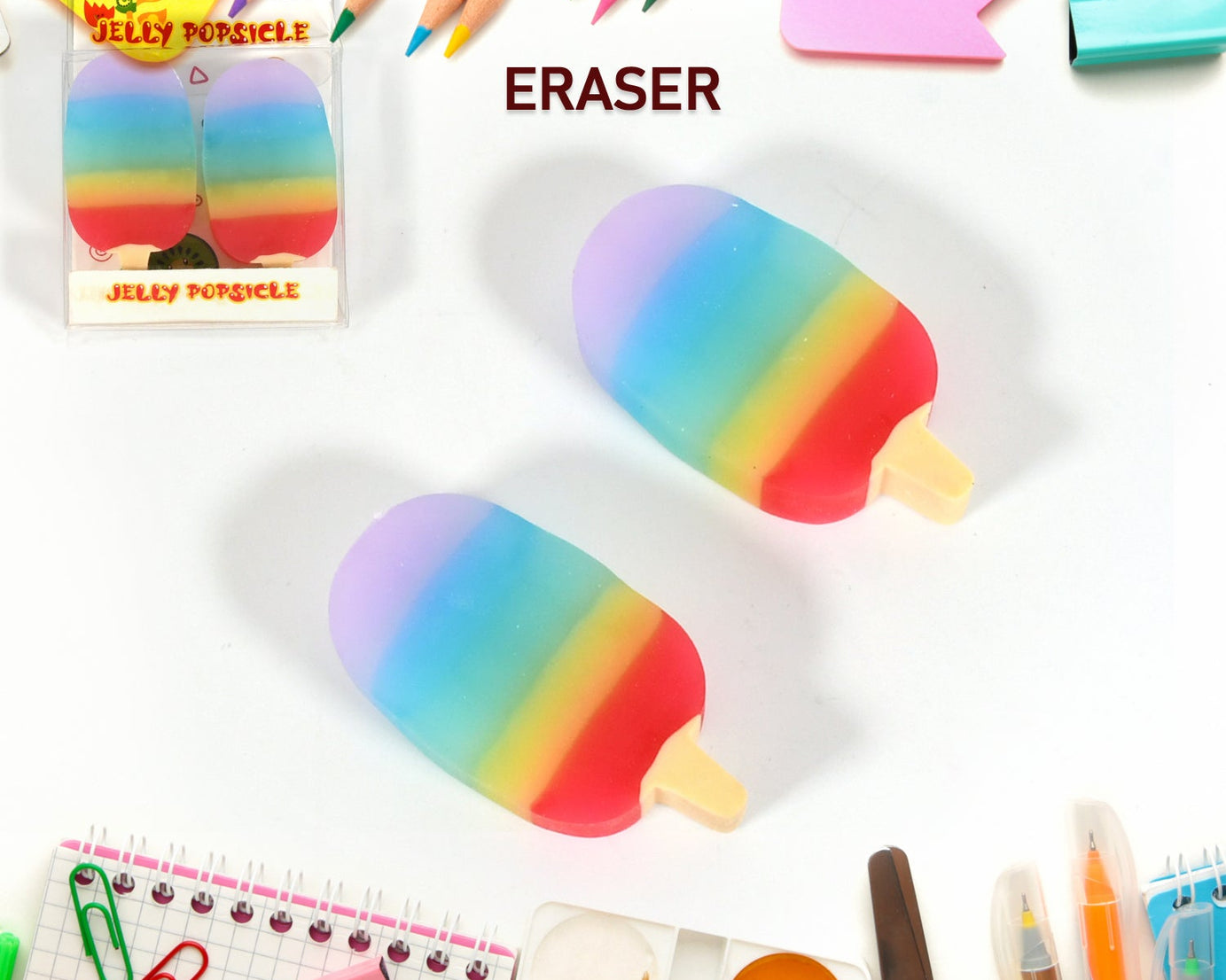 Jelly Popsicle Shape Fancy &amp; Stylish Erasers, Mini Eraser Creative Cute Novelty Eraser for Children Eraser Set for Return Gift, Birthday Party, School Prize (2 Pc Set| Mix Design)