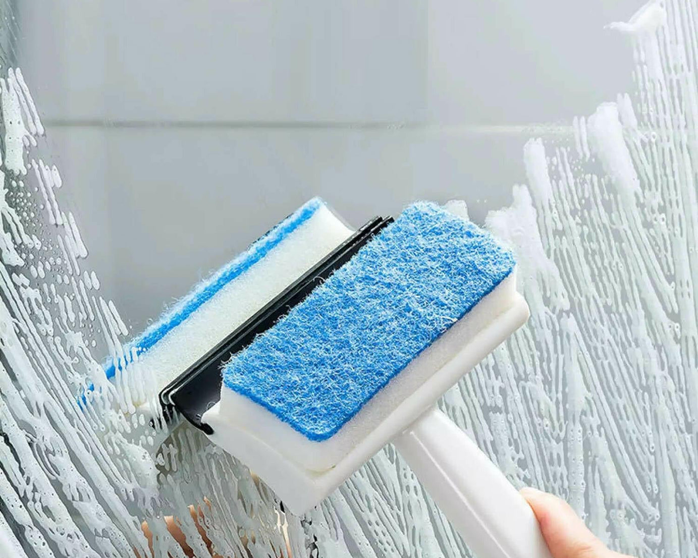 2-in-1 Glass Wiper & Cleaning Brush | Double-Sided Mirror, Tile, and Grout Cleaner for Bathroom & Windows