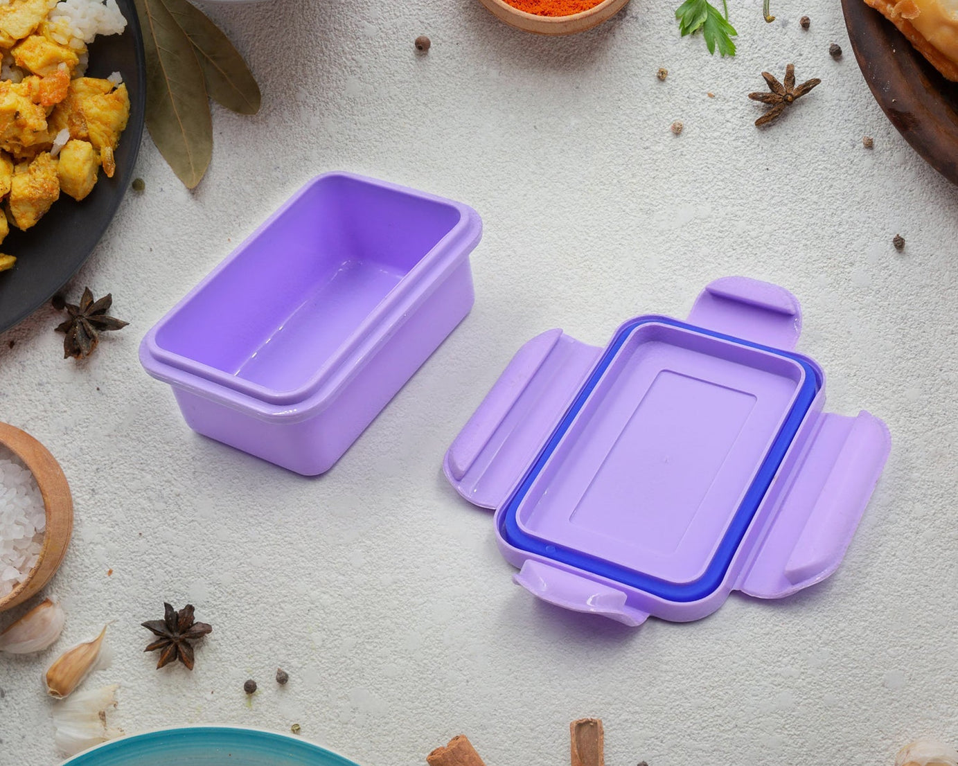 Small kids lunch box, pink plastic with steel plate, for school.