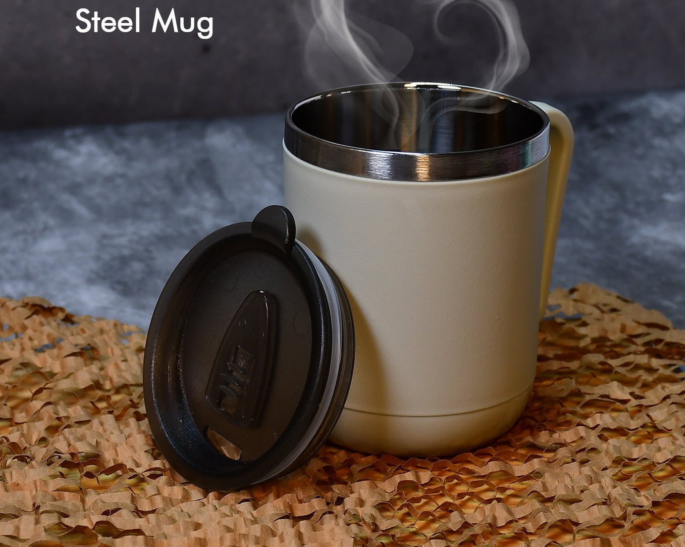 Stainless steel coffee mug with a heat-proof lid, 400ml