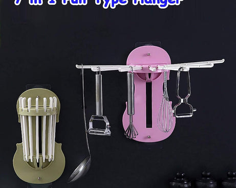 Plastic 7-in-1 Multifunction Retractable Wall-Mounted Pull-Out Hanger Rack Without Punching Hooks Up for Kitchen Bathroom