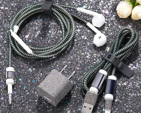 Metallic Finish Cable Spiral Protector / Wire Repair / Pet Cord Protector / Headphone Saver, Cable Wrap / Cover for Mac Charging Cable