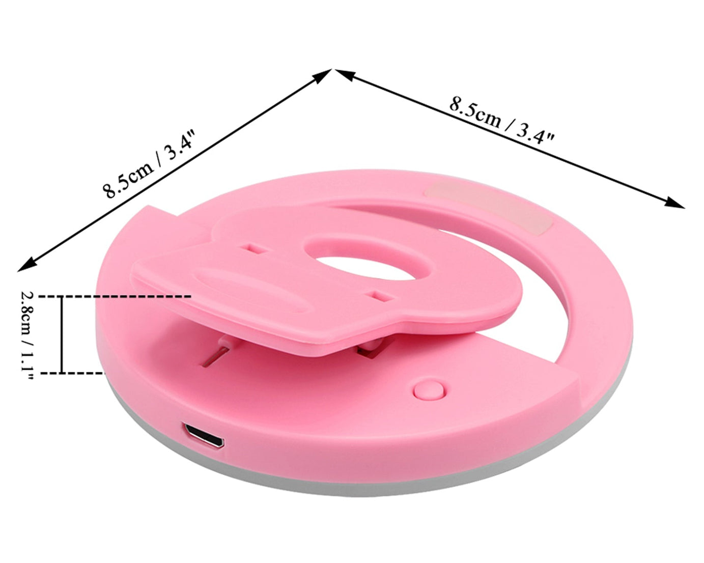 Selfie ring light, close-up view of the lighting setup